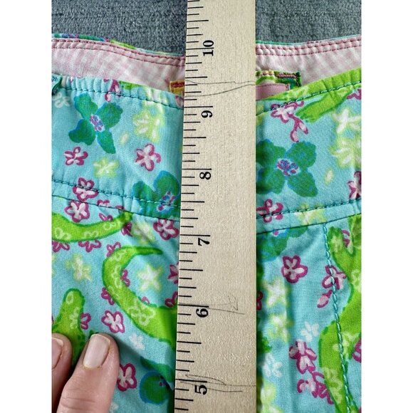 Lilly Pulitzer Shorts Women’s Size 2 Resort Fit Blue/Pink Alligator Cotton Check - Picture 4 of 15
